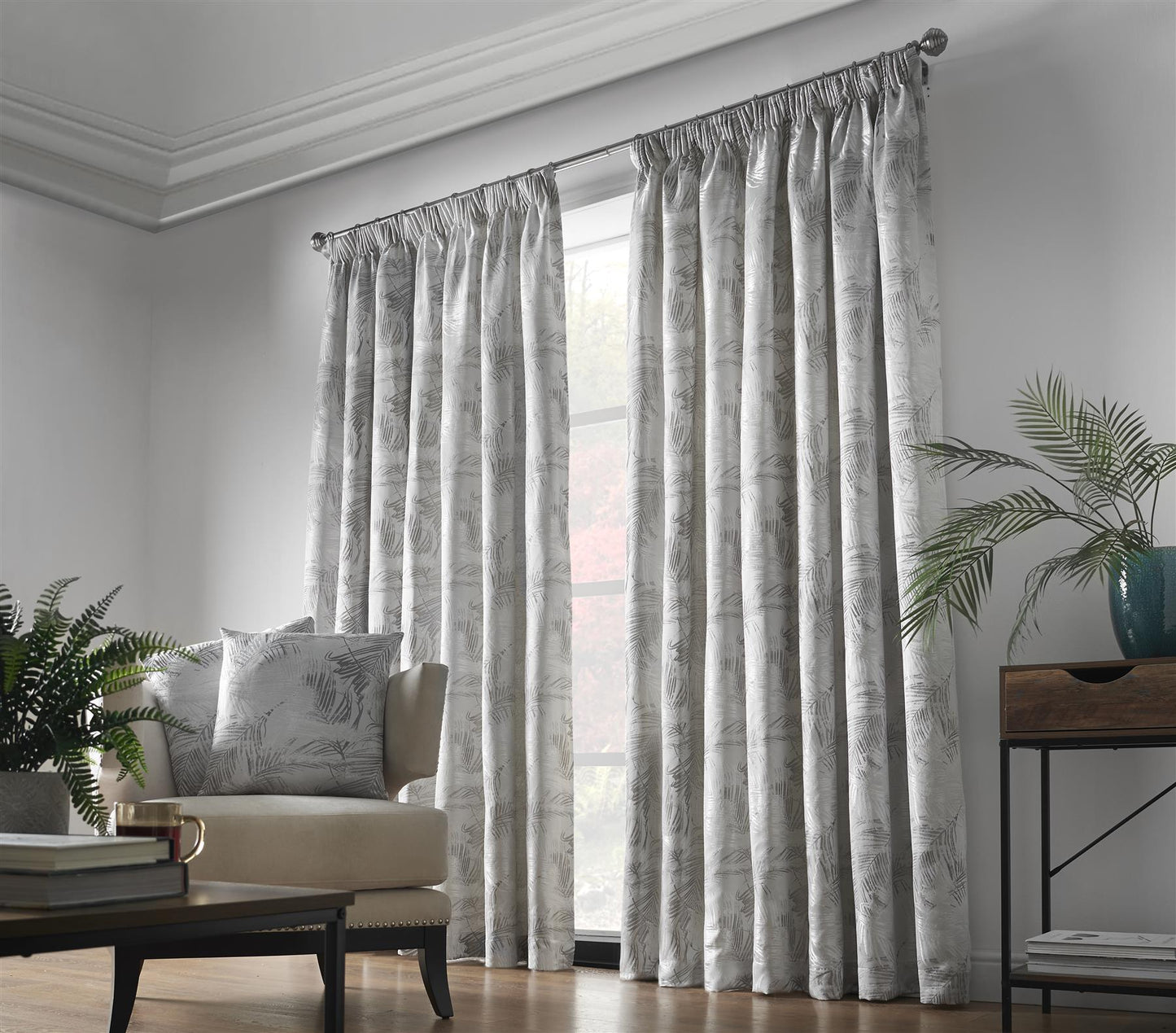 Silver Fiji Fully Lined Pencil Pleat Curtains Ppair