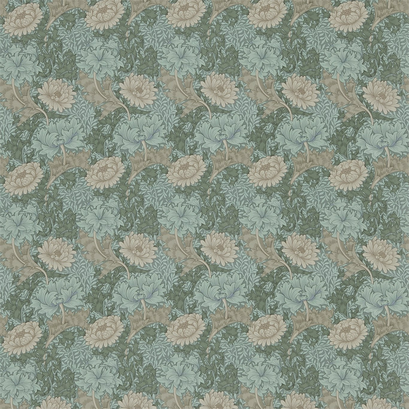 Chrysanthemum Fabric by Morris & Co. - DJA1CY202 - Green/Biscuit