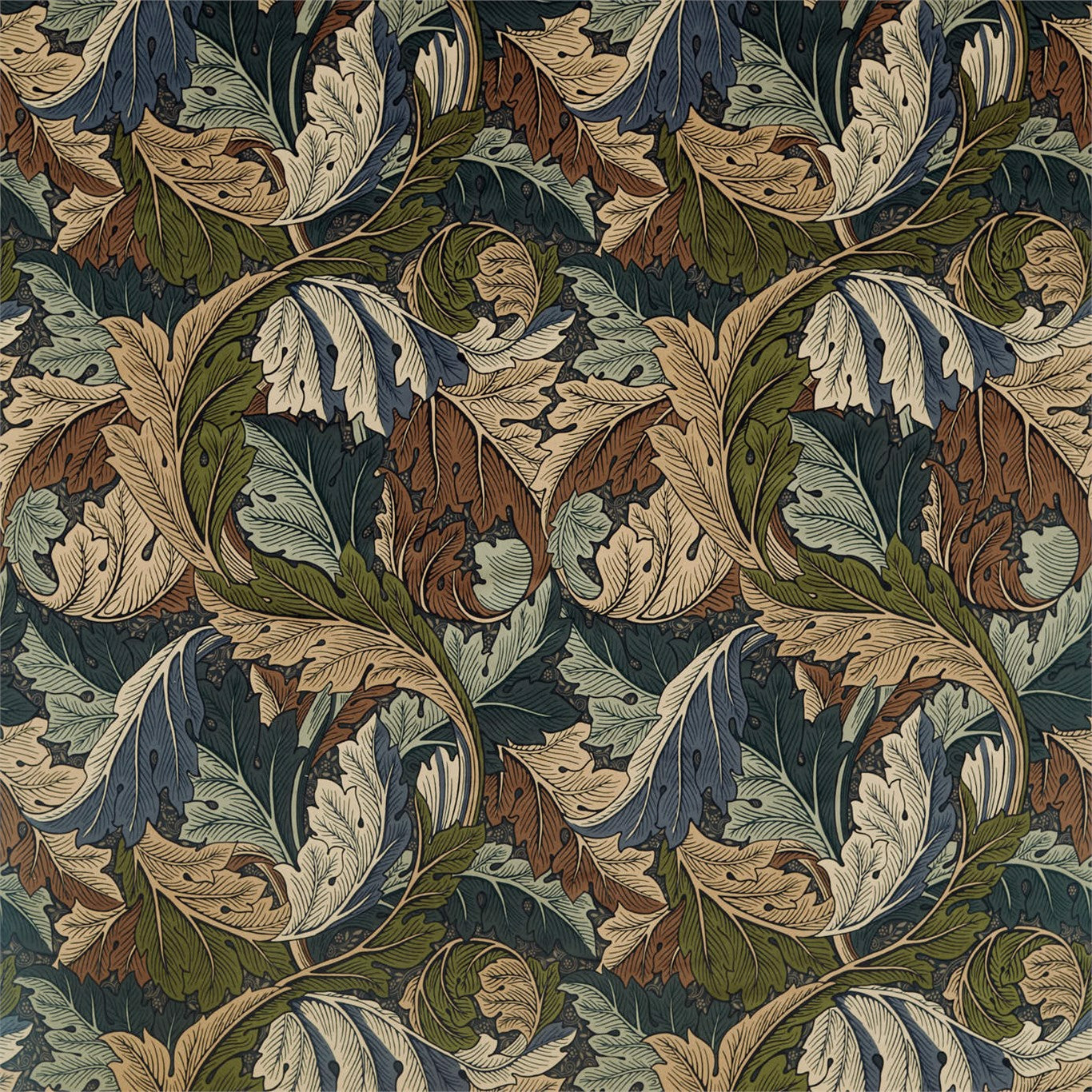 Acanthus Fabric by Morris & Co. - DMA4226401 - Slate Blue/Thyme