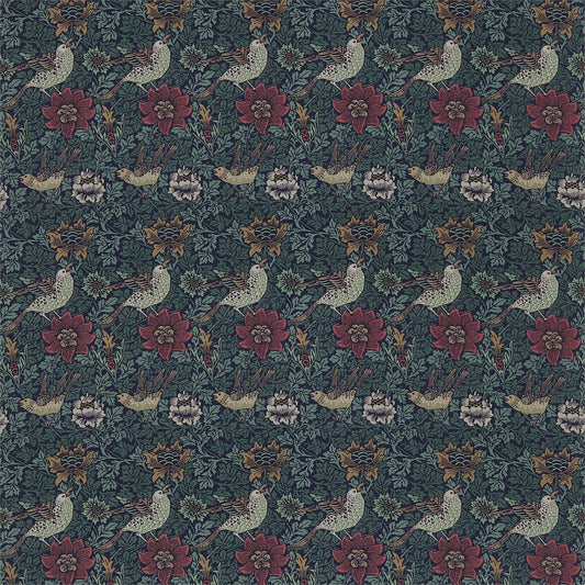 Bird & Anemone Fabric by Morris & Co. - DMFPBI201 - Forest/Indigo