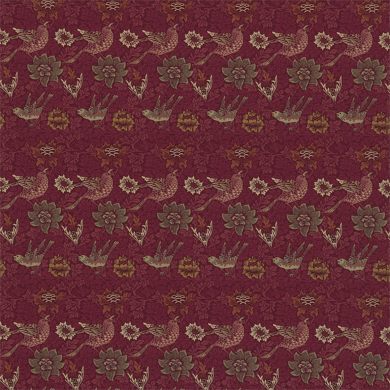 Bird & Anemone Fabric by Morris & Co. - DMFPBI202 - Red Clay