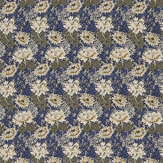Chrysanthemum Fabric by Morris & Co. - DMFPCH207 - Indigo/Cream