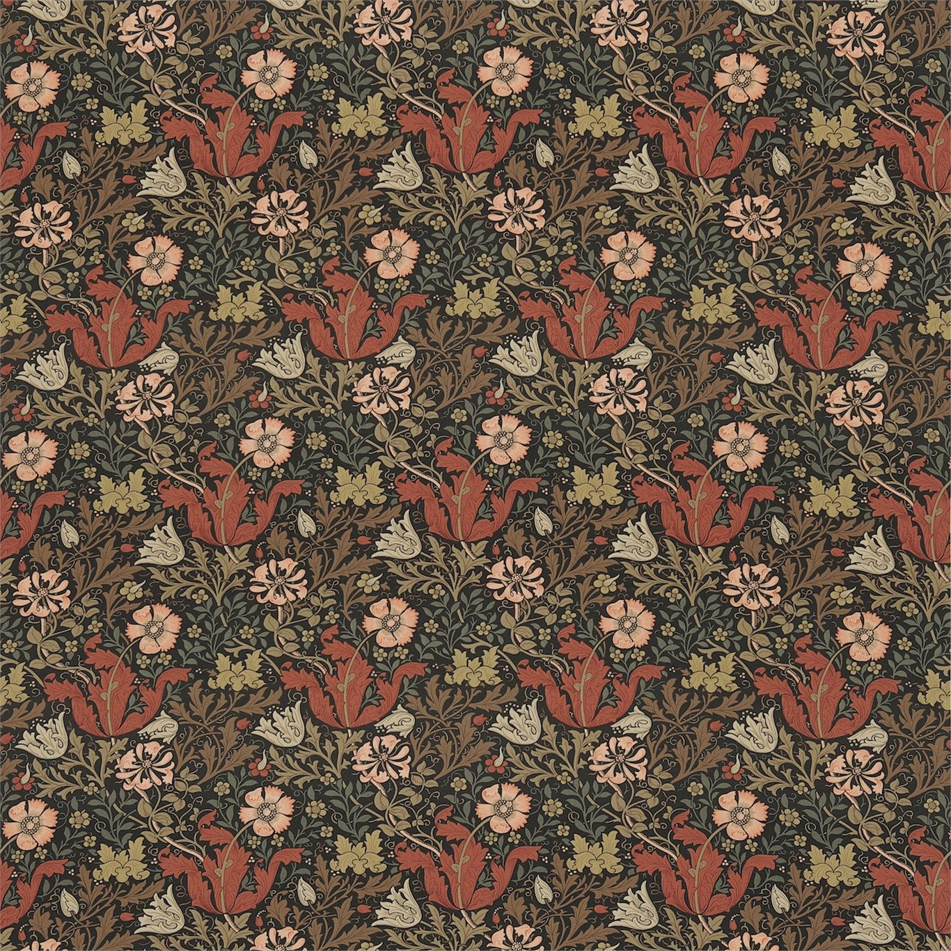 Compton Fabric by Morris & Co. - DMFPCO202 - Terracotta/Multi