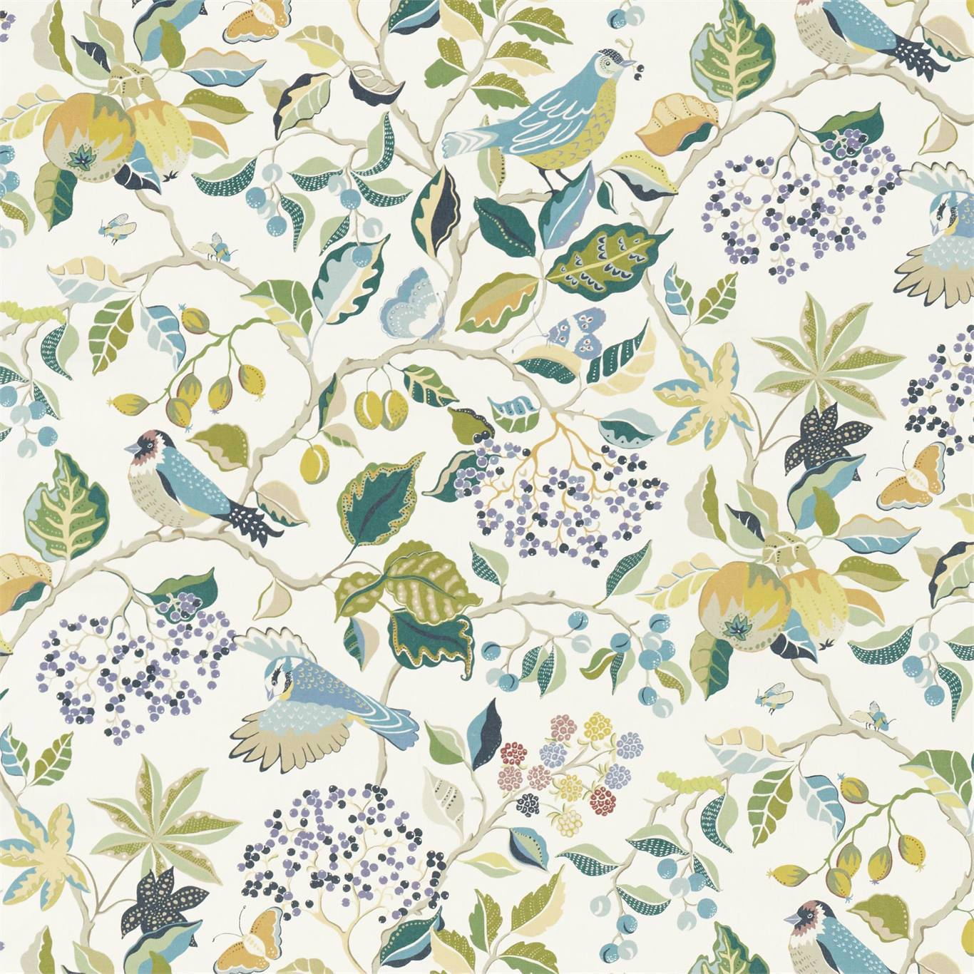 Birds & Berries Fabric by Sanderson - DNTF226728 - Southwold Blue