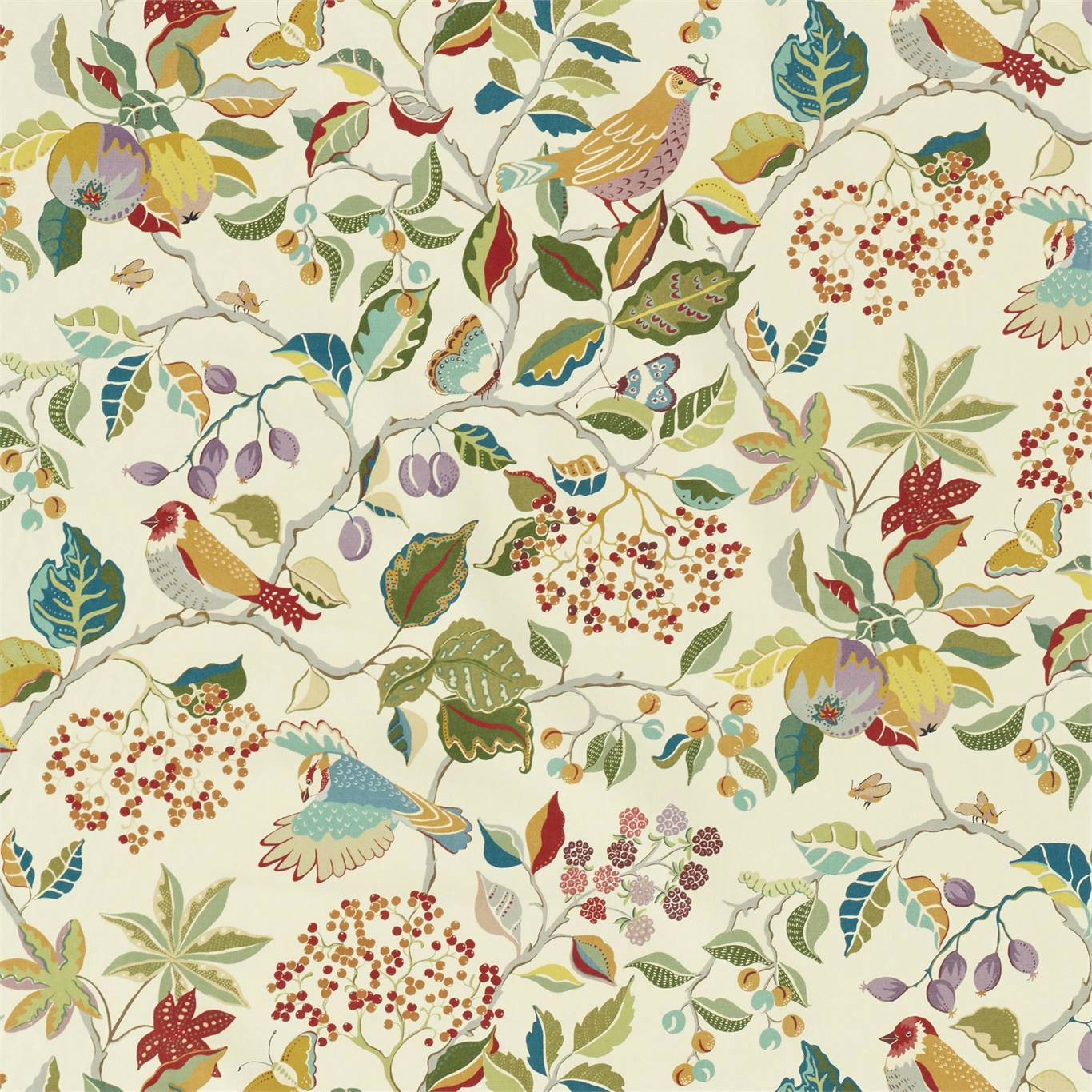 Birds & Berries Fabric by Sanderson - DNTF226729 - Rowan Berry