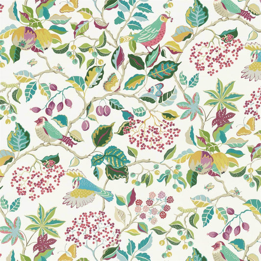 Birds & Berries Fabric by Sanderson - DNTF226730 - Fern