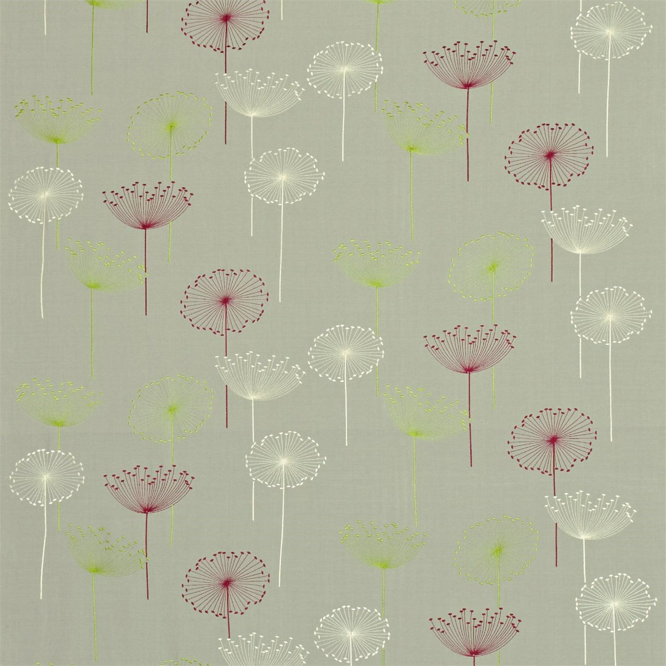 Dandelion Embroidery Fabric by Sanderson - DOPNDC302 - Silver / Blackcurrant