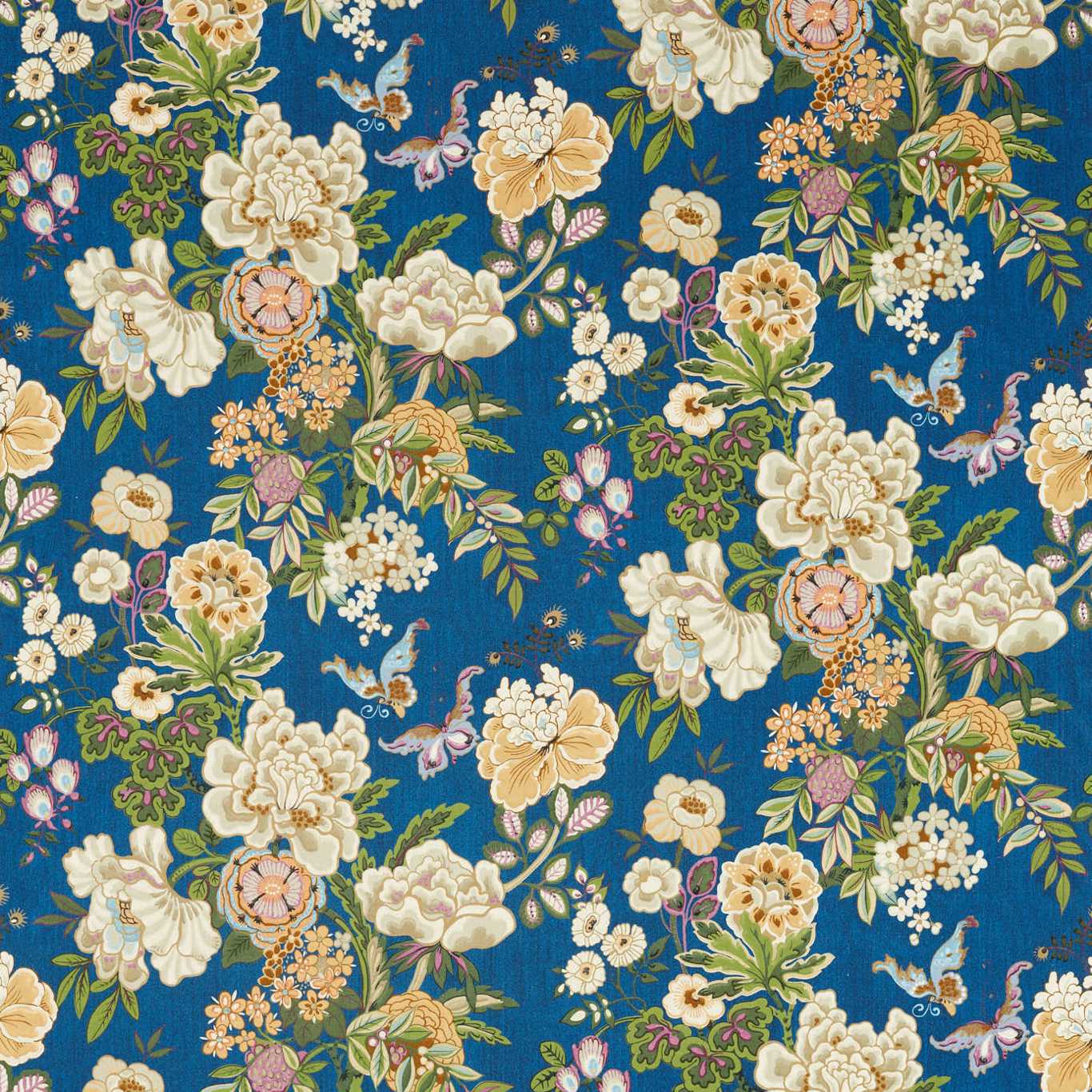 Emperor Peony Fabric by Sanderson - DWAT226960 - Herbal Blue /Amber