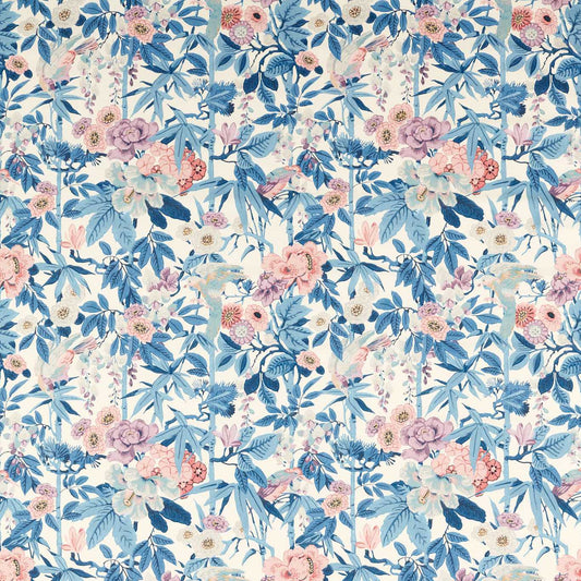 Bamboo & Bird Fabric by Sanderson - DWAT226970 - China Blue /Lotus Pink