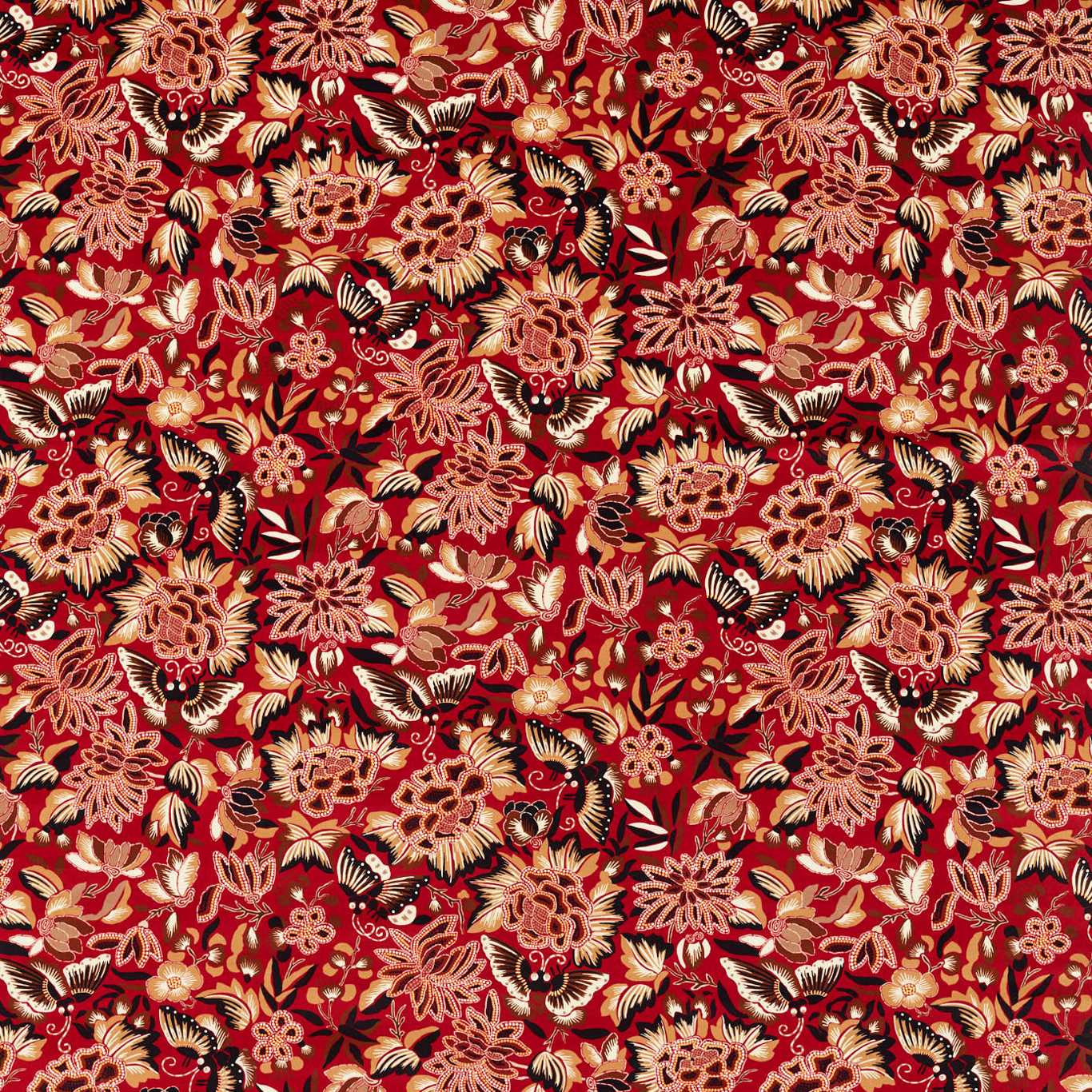 Amara Butterfly Fabric by Sanderson - DWAT226974 - Cinnabar/Ink Black
