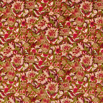 Amara Butterfly Fabric by Sanderson - DWAT226975 - Olive /Lotus Pink