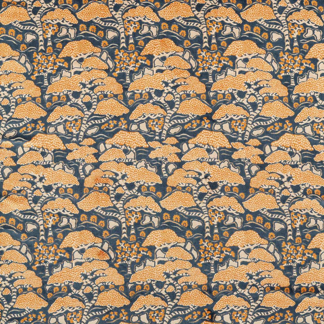Bonsai & Gingko Fabric by Sanderson - DWAT237277 - Midnight/Orange