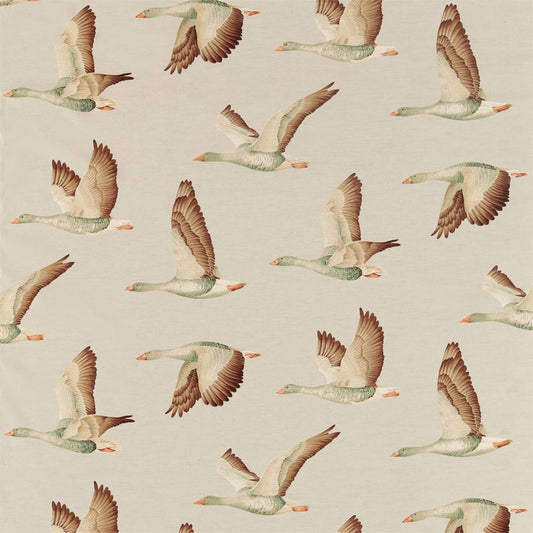 Elysian Geese Fabric by Sanderson - DYSI226518 - Briarwood/Linen