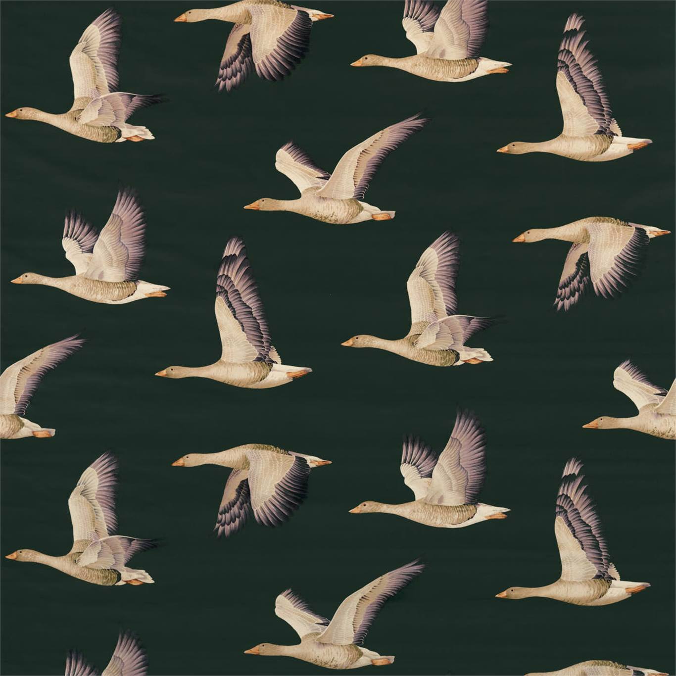 Elysian Geese Fabric by Sanderson - DYSI226519 - Forest/Fig