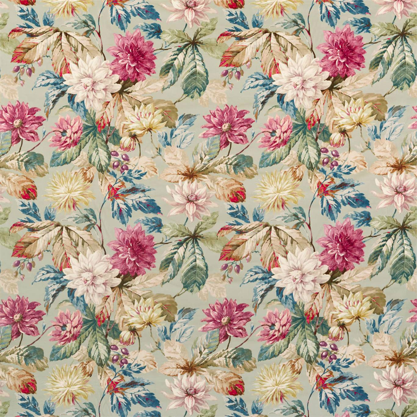 Dahlia & Rosehip Velvet Fabric by Sanderson - DYSI226532 - Mulberry/Grey (Velvet)