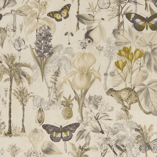 Botany Fabric by Clarke & Clarke - F1297/01 - Charcoal/Chartreuse