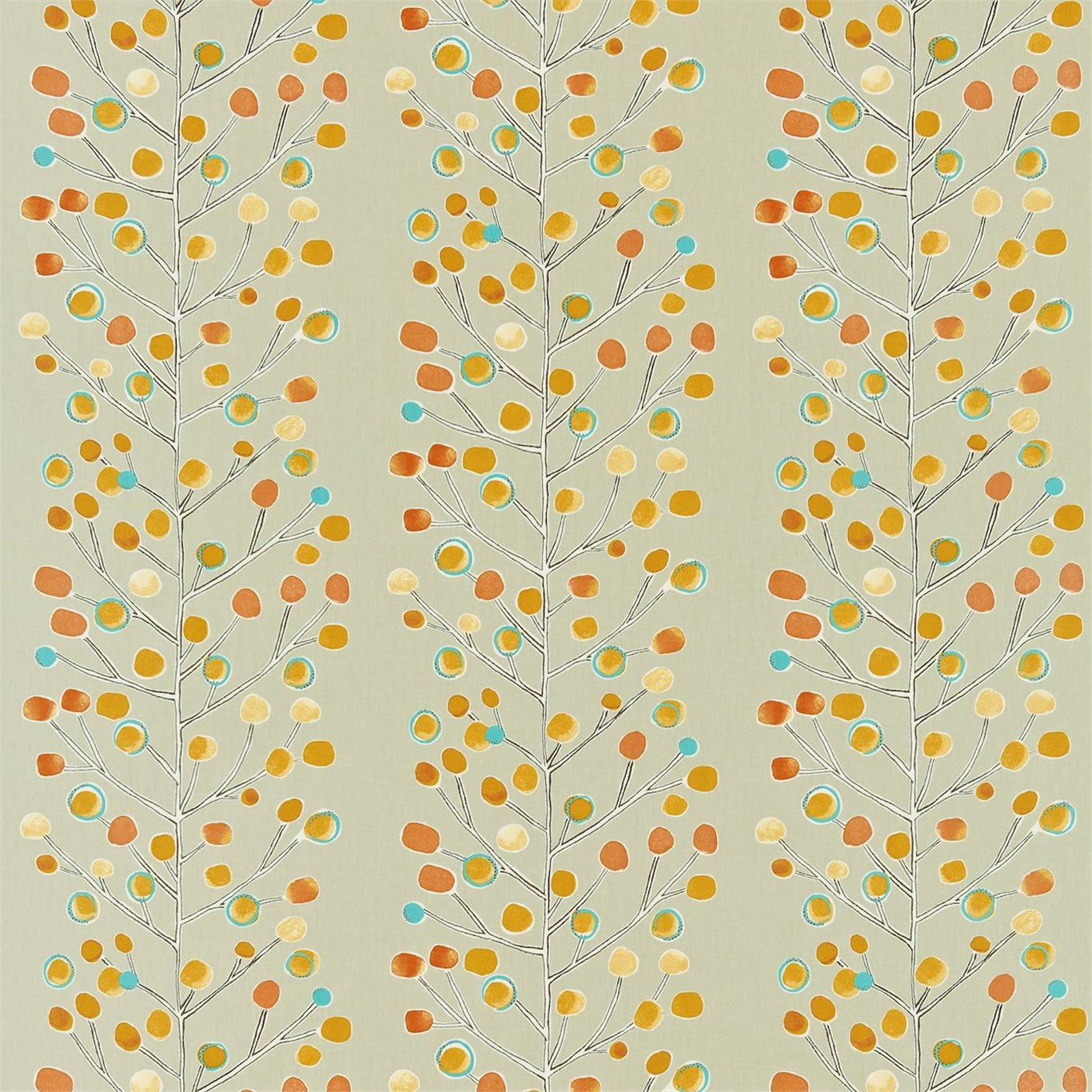 Berry Tree Fabric by Scion - NMEL120052 - Neutral Tangerine Powder Blue And Lemon