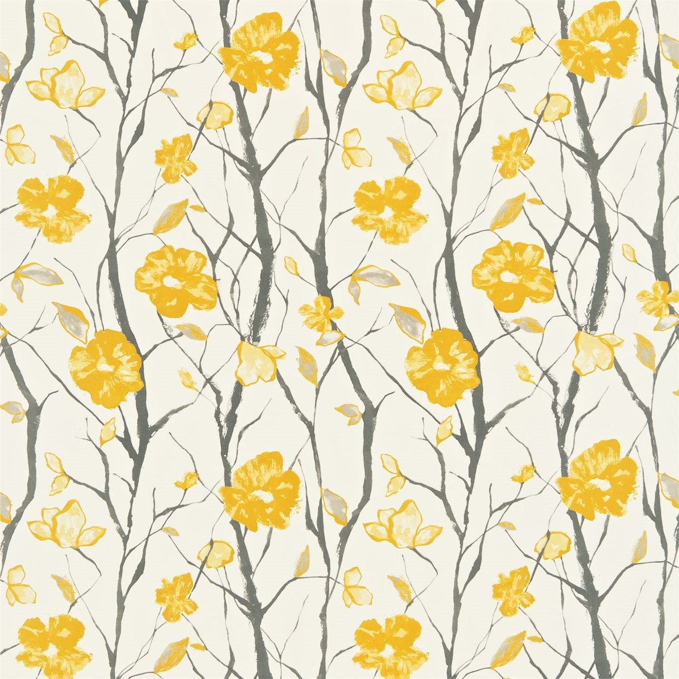 Celandine Fabric by Scion - NMEL120055 - Chalk Charcoal And Sunflower