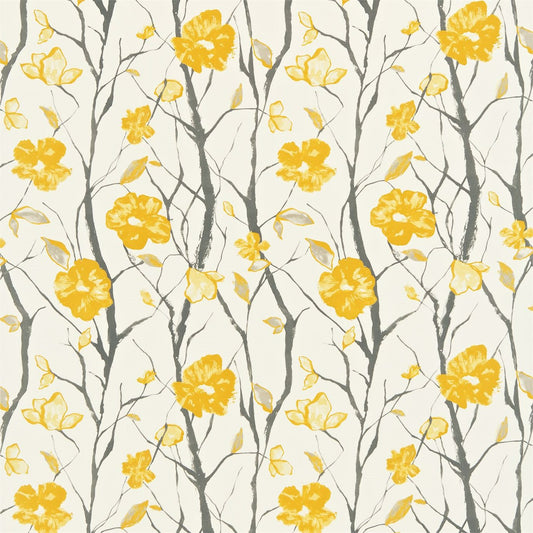 Celandine Fabric by Scion - NMEL120055 - Chalk Charcoal And Sunflower