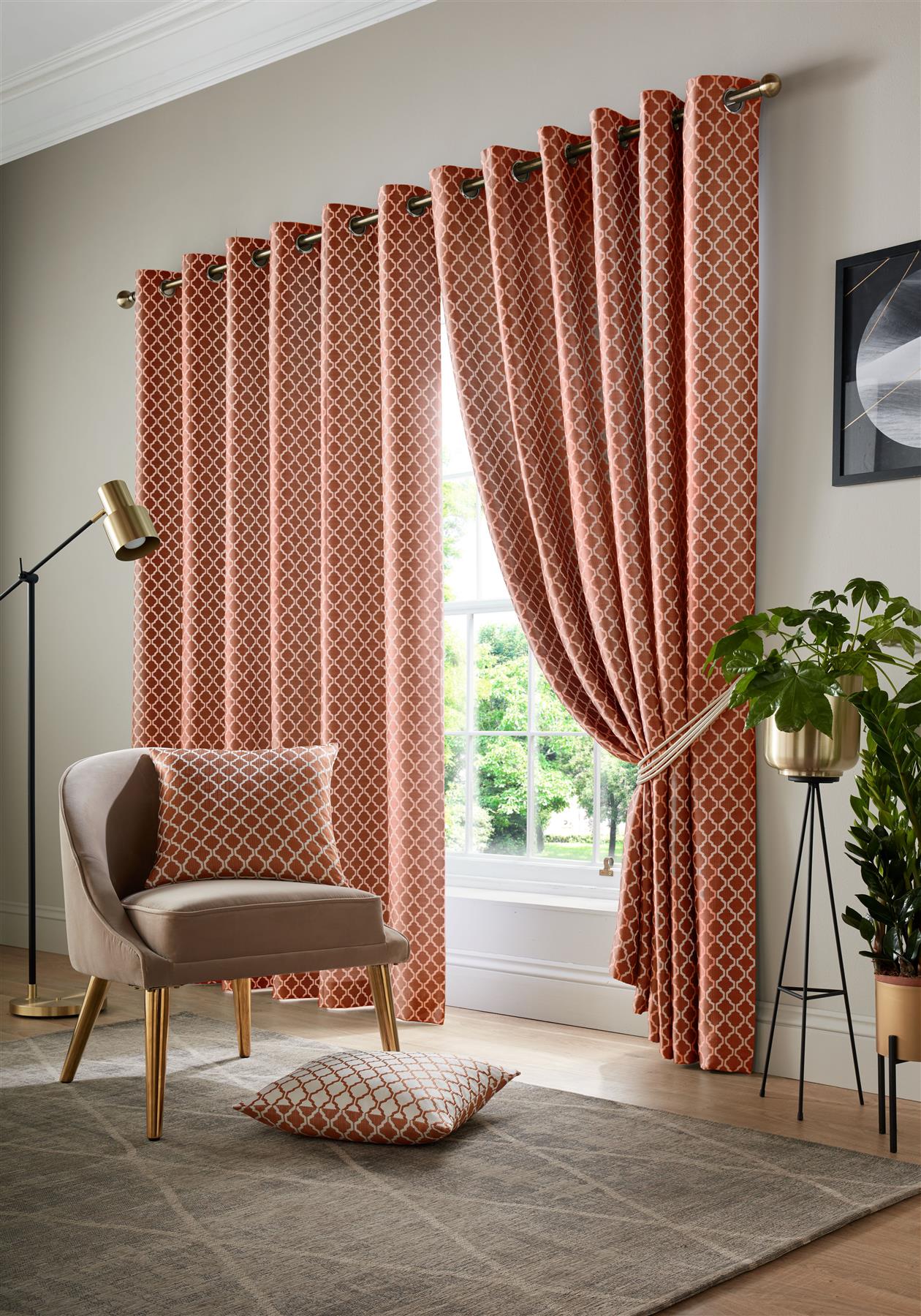 Orange Cotswold Fully Lined Eyelet Curtains Pair