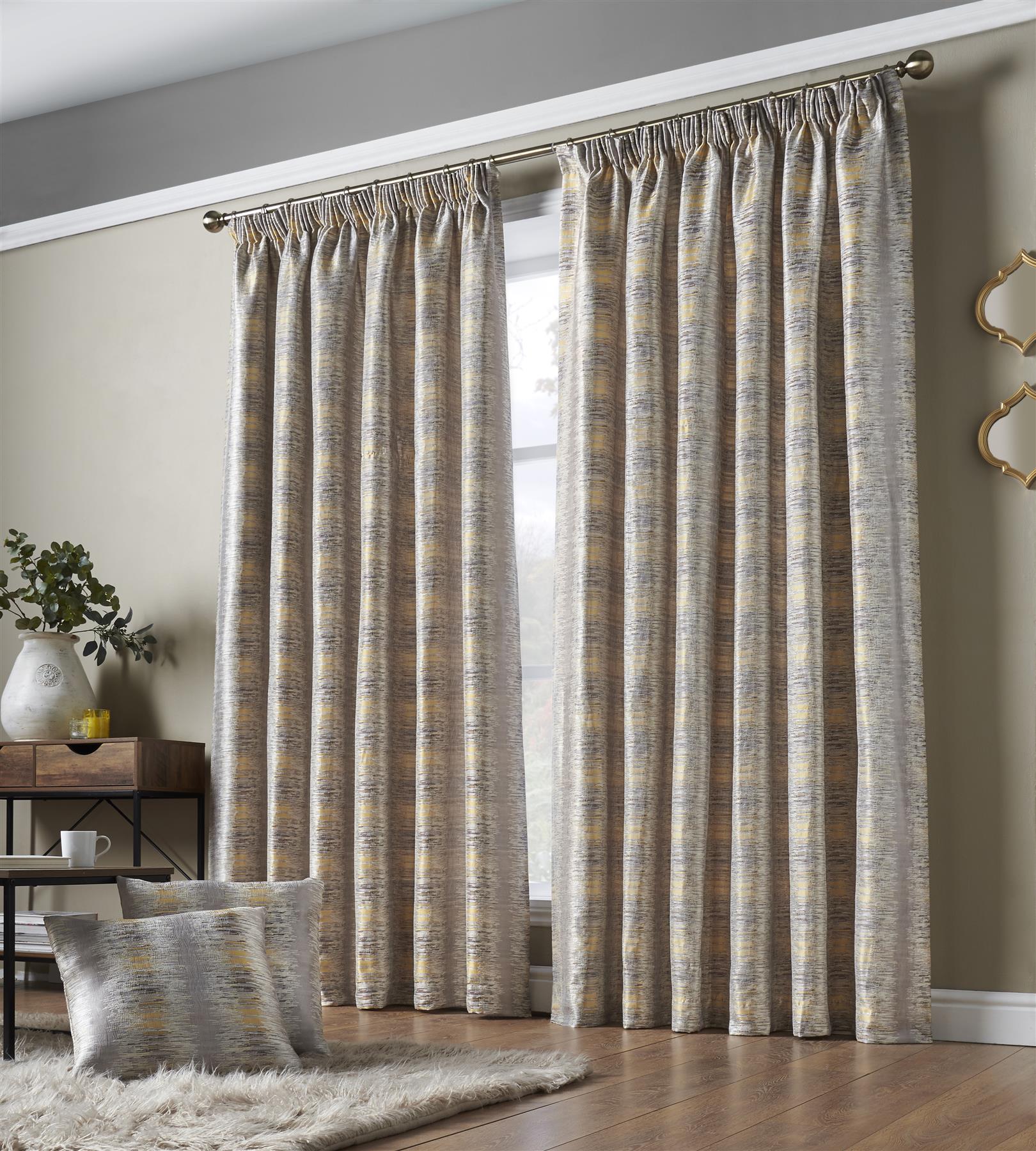 Ochre Reflection Fully Lined Pencil Pleat Curtains Pair