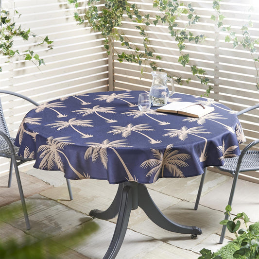 Blue/Beige Palm Tablecloths and Runner