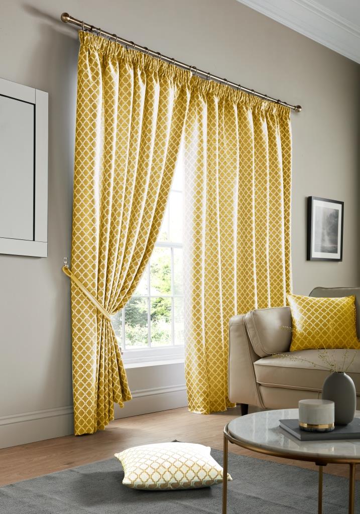 Ochre Cotswold Fully Lined Pencil Pleat Curtains Pair