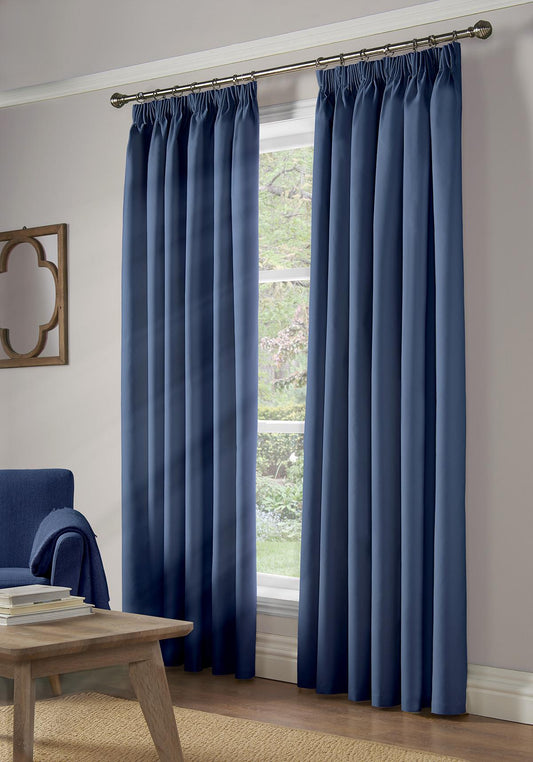Blue 100% Blackout Thermal Taped Curtains - Pair