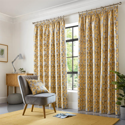 Ochre Scandi Fully Lined Pencil Pleat Curtains Pair