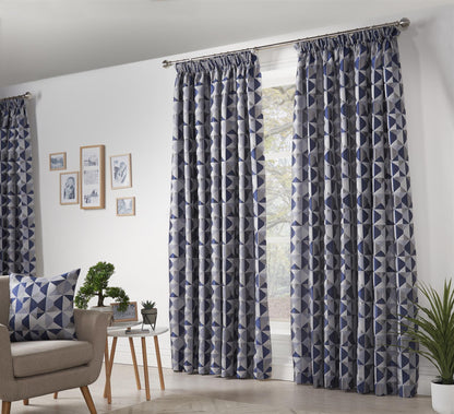 Navy Scandi Fully Lined Pencil Pleat Curtains Pair