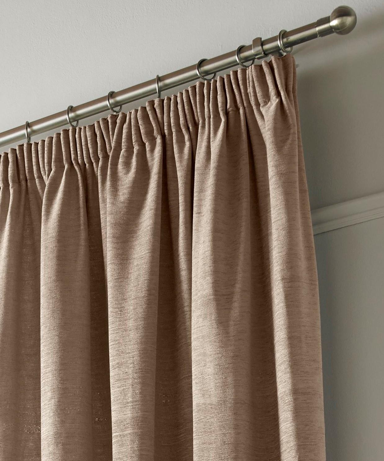 Latte Plain Chenille Fully Lined Pencil Pleat Curtains Pair
