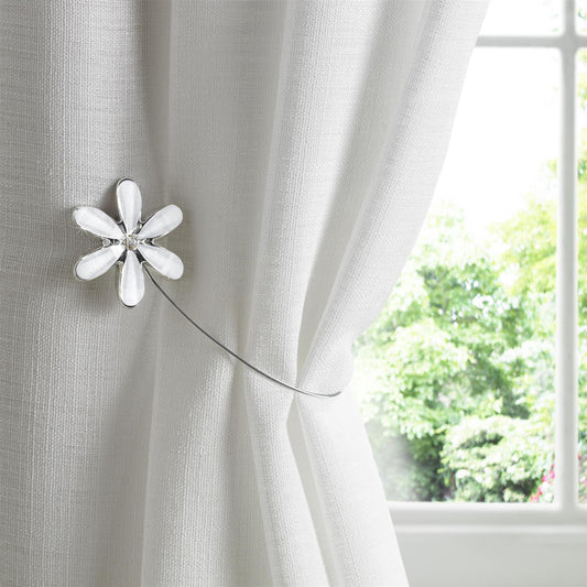 White Flower Magnetic Curtain Tie Backs Pair