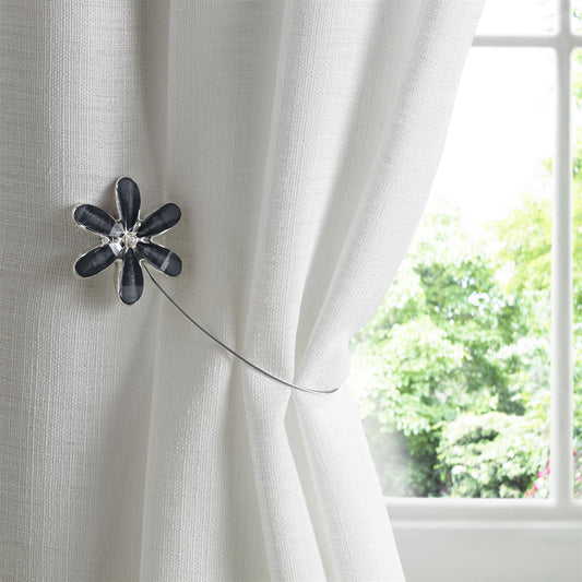 Black Flower Magnetic Curtain Tie Backs Pair