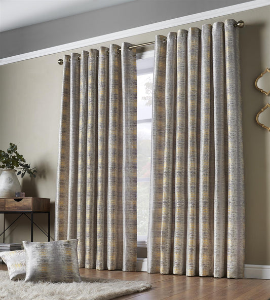 Ochre Reflection Fully Lined Eyelet Curtains Pair