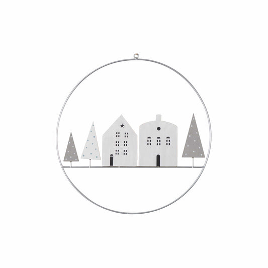 Hanging Village Scene Decor White/Grey by Gallery
