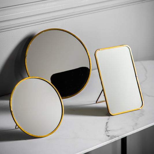 Nala Mirror with Stand Antique Brass D150mm by Gallery