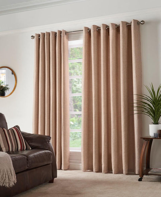 Natural Basketweave Lined Ring Top Curtains