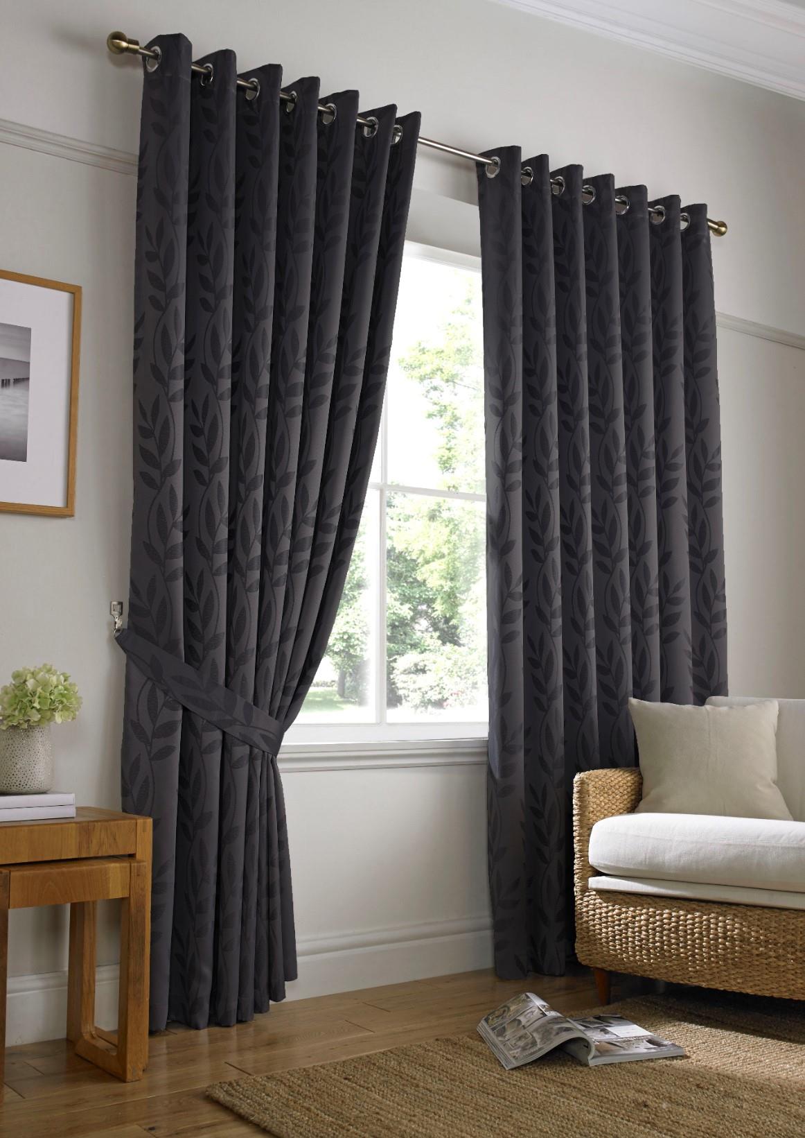 Charcoal Tivolia Fully Lined Eyelet Curtains - Pair - Including Free Tie Backs