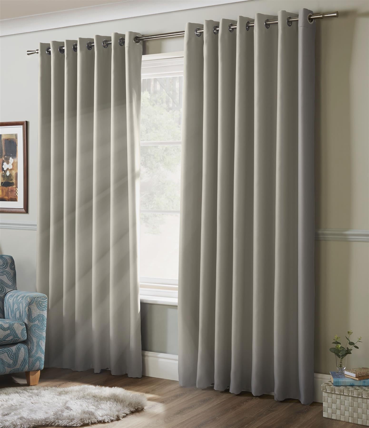 Grey 100% Blackout Thermal Eyelet Curtains - Pair