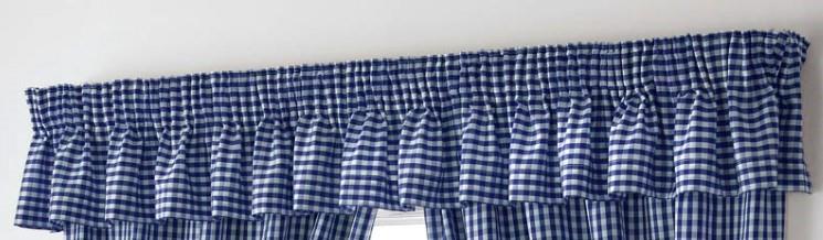 Blue Gingham Check Pencil Pleat Curtains Pair Including Free Tie Backs. Pelmet Sold Seperately.