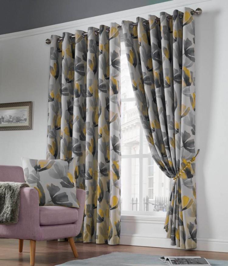 Ochre Amster Blackout thermal eyelet curtains. Pair.