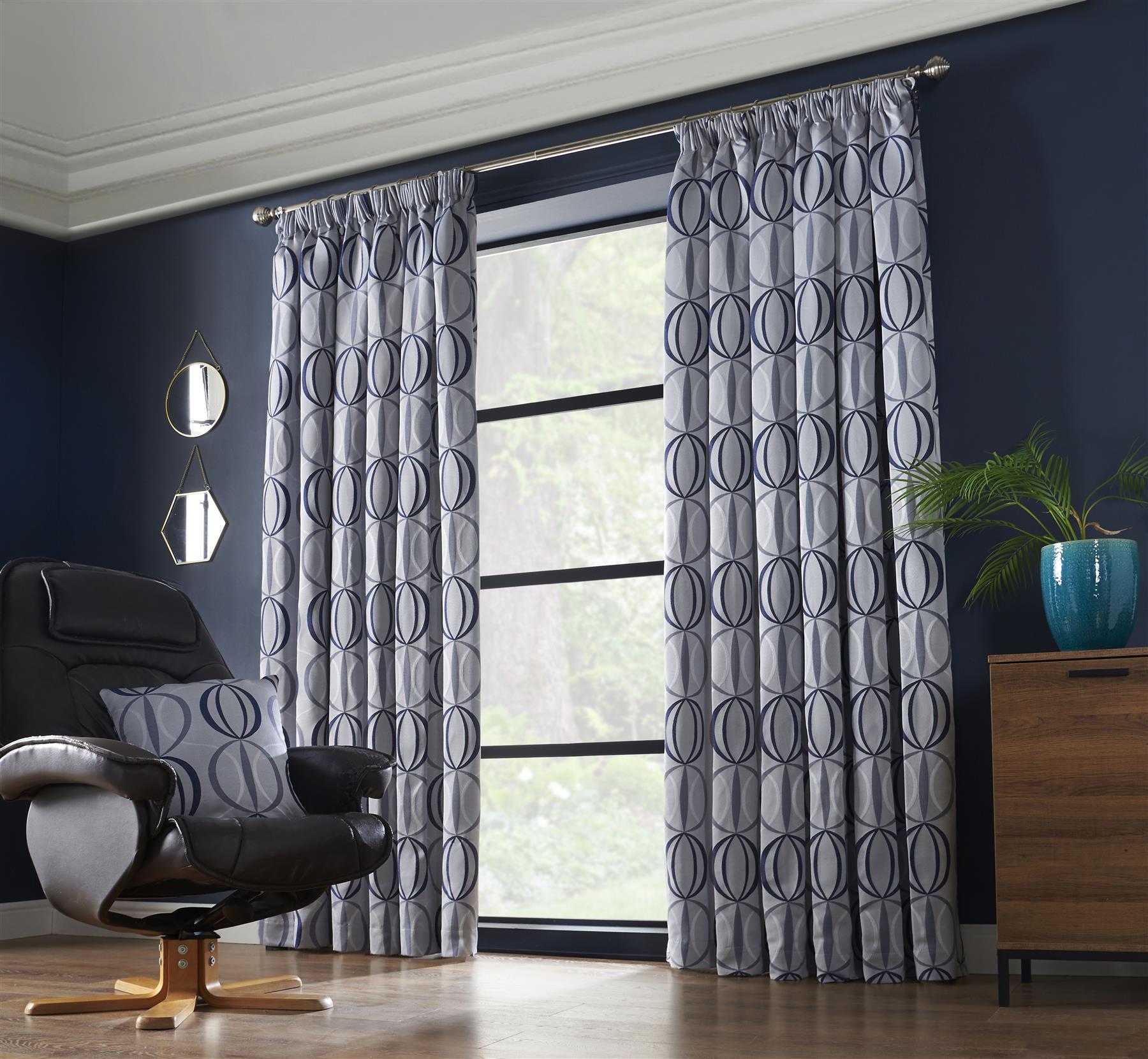 Navy Omega Fully Lined Pencil Pleat Curtains Pair