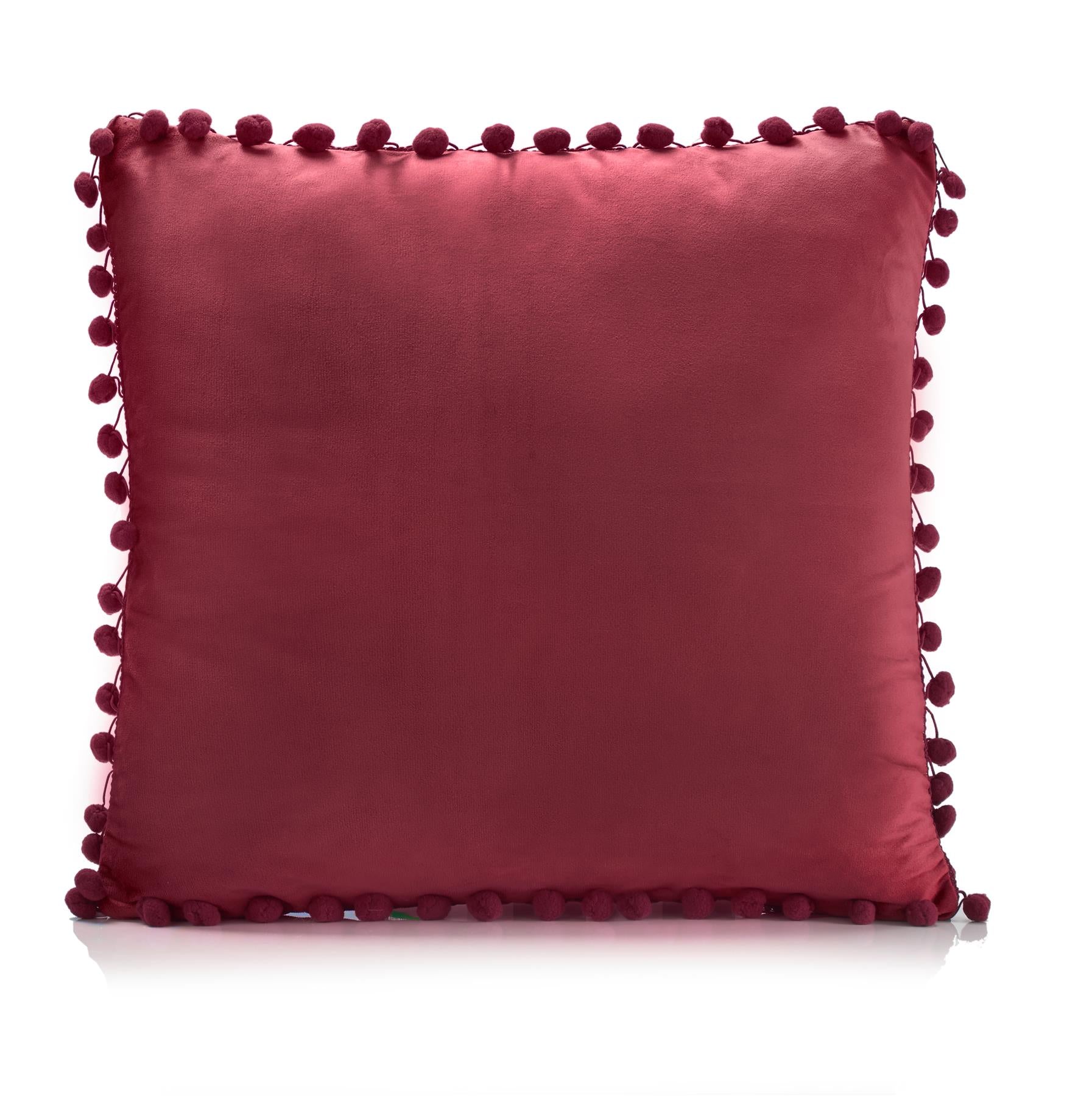 Burgundy Pom Pom Cushion Covers