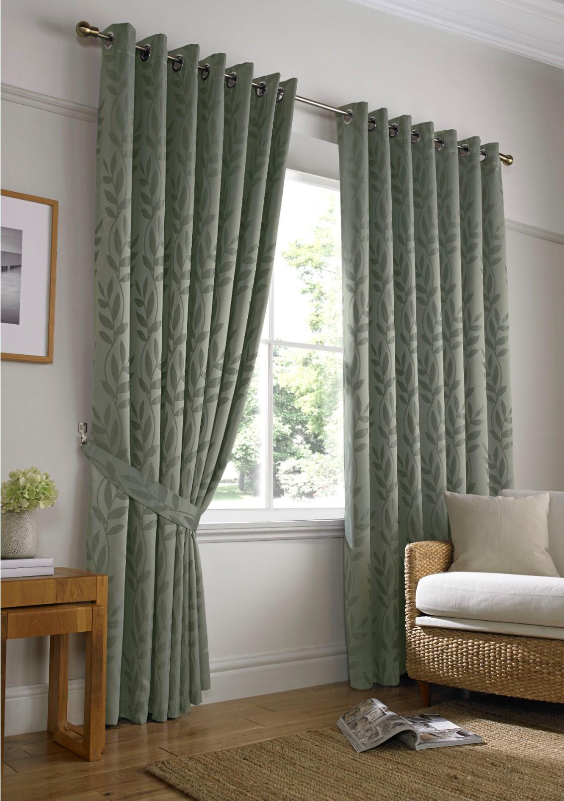 Sage Tivolia Fully Lined Eyelet Curtains - Pair - Including Free Tie Backs