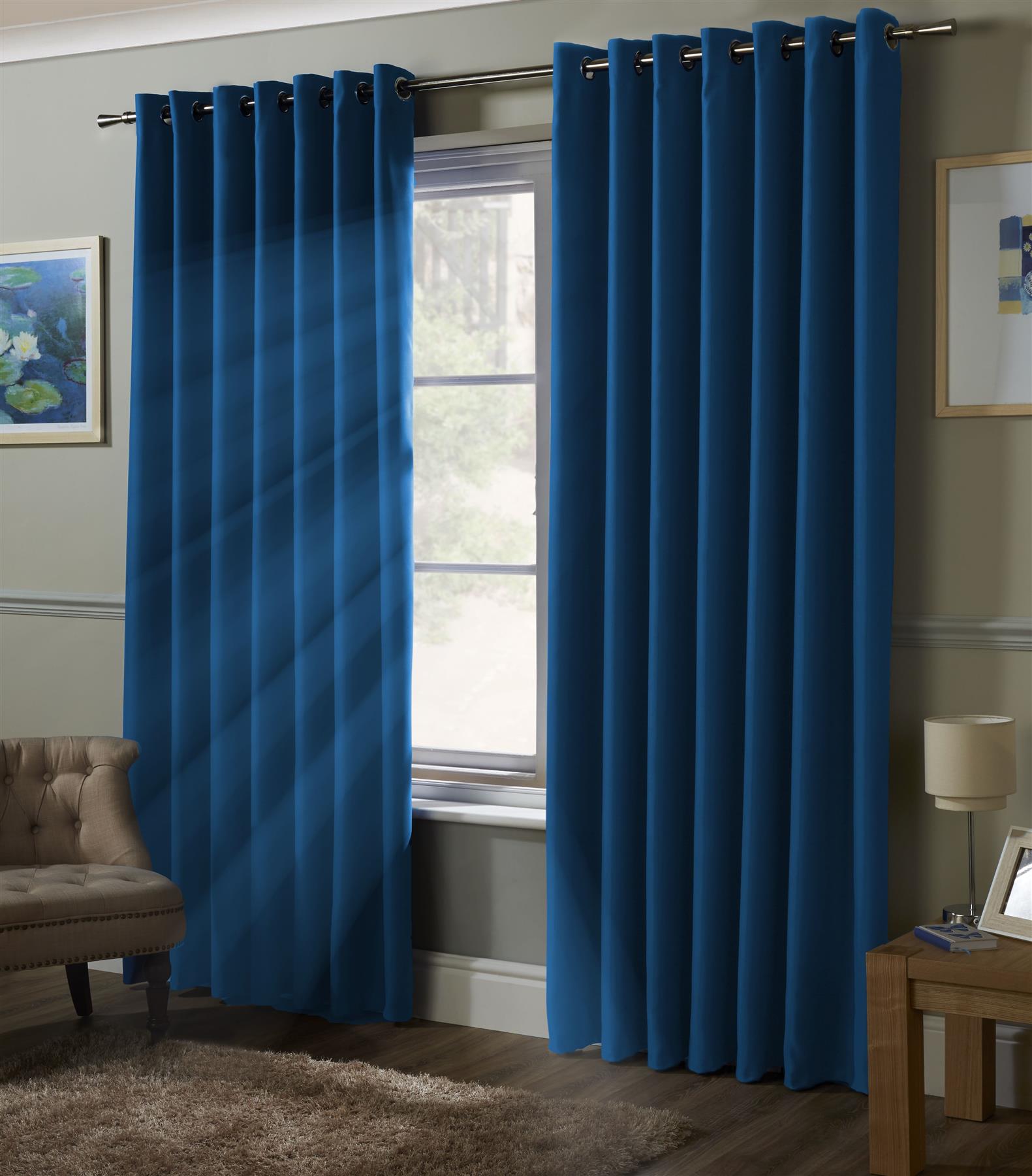Blue Blackout Thermal Eyelet Curtains - Pair
