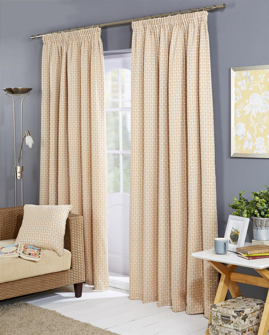 Ochre Balmoral Fully Lined Pencil Pleat Curtains Pair