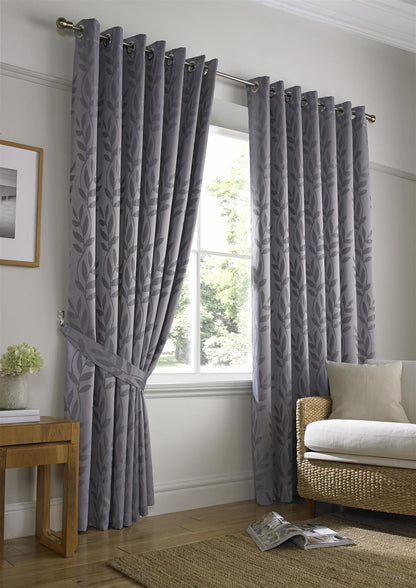 Silver Tivolia Fully Lined Eyelet Curtains - Pair - Including Free Tie Backs