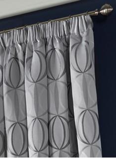 Silver Omega Fully Lined Pencil Pleat Curtains Pair