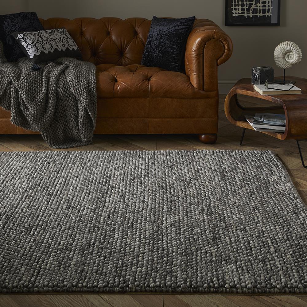 Delilah Mottled Grey Wool Pebble Textured Rug