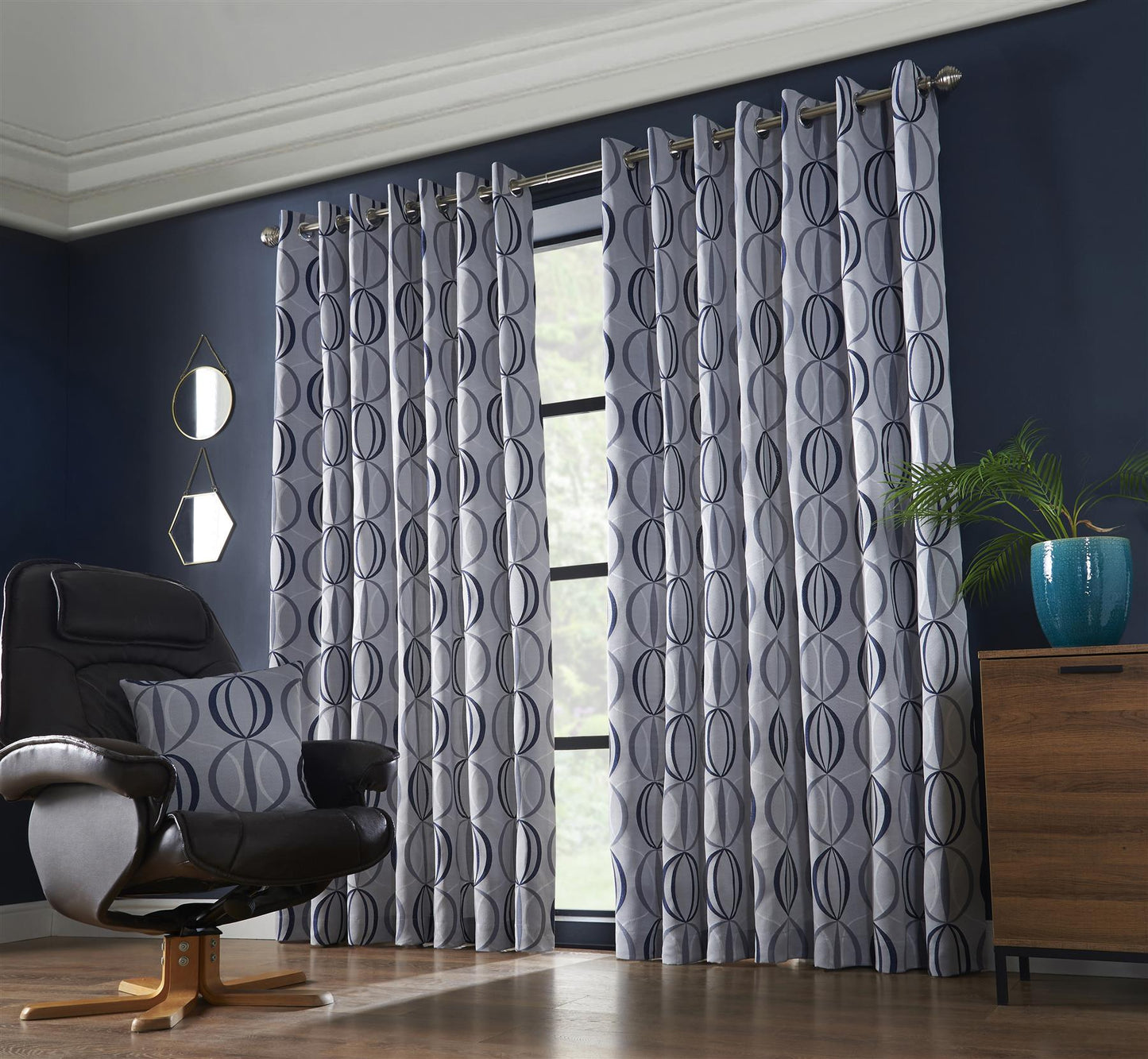 Navy Omega Fully Lined Eyelet Curtains Pair